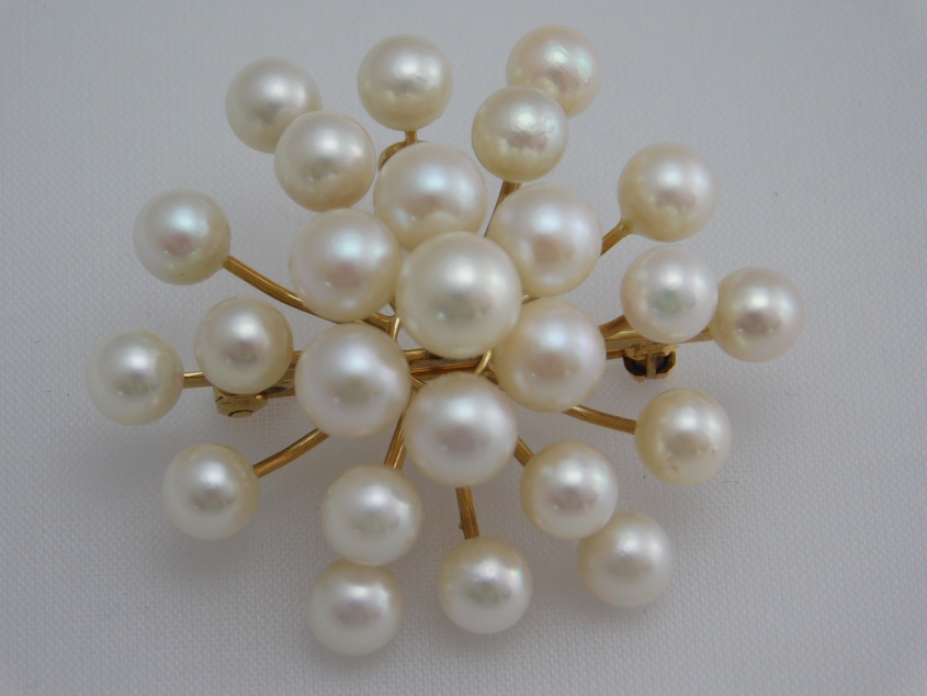 Brosche / Anhänger Gold 585er mit 25 Perlen